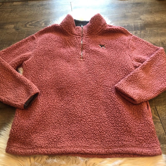 PINK Victoria's Secret Sweaters - Victoria's Secret Pink Begonia Half Zip Sherpa